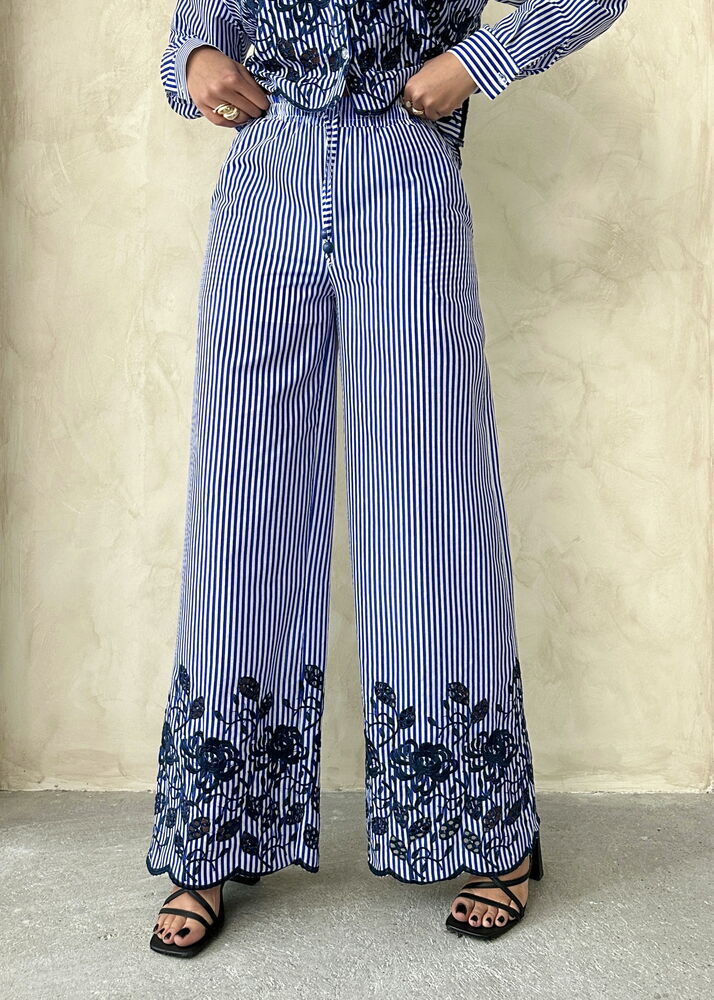 Nakışlı Keten Pantolon