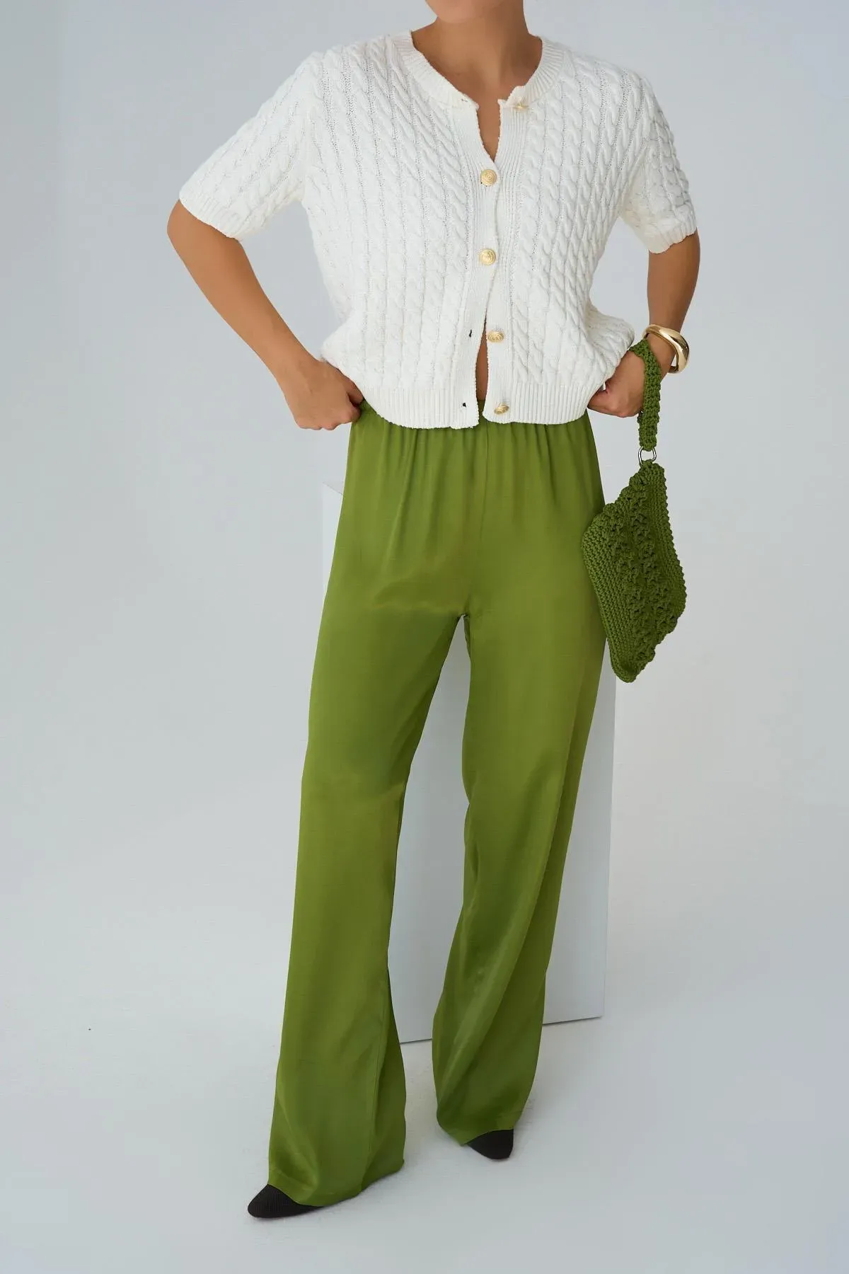 Beli Lastikli Saten Palazzo Pantolon