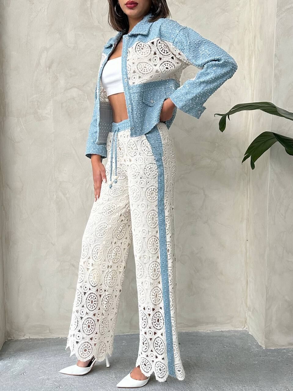 Puantiyeli Kot Detaylı Pantolon