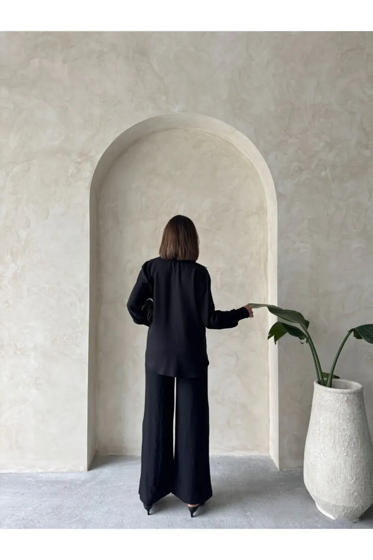 Cep Detaylı Keten Kadın Gömlek