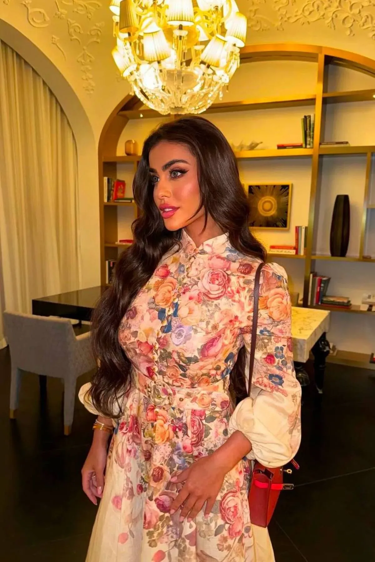 Keten Kumaş Desenli Kemerli Elbise