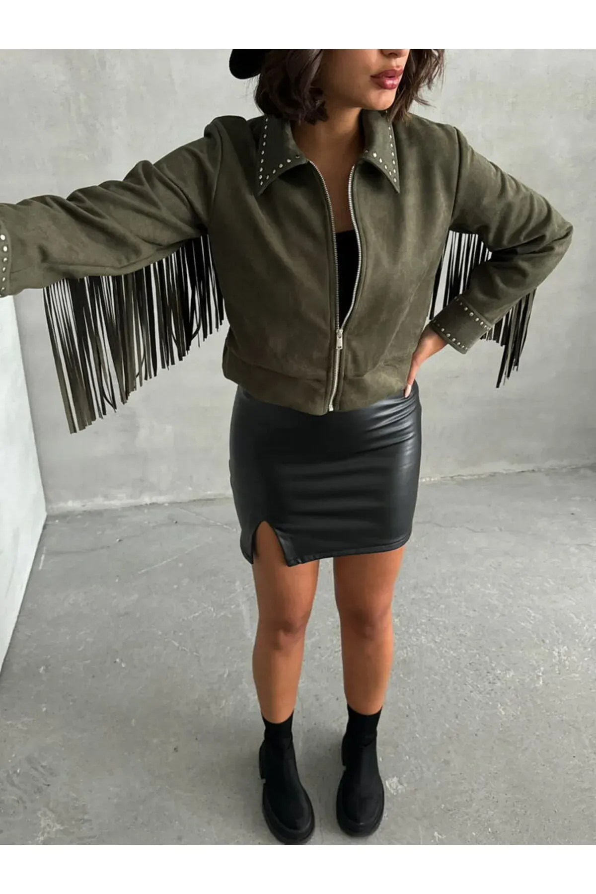 Püsküllü Droplu Toptan Mont - Haki |