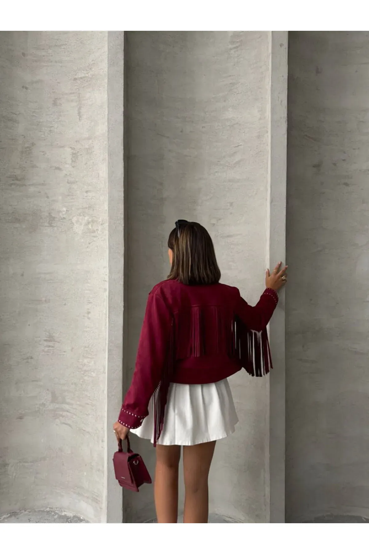 Bordo Püsküllü Droplu  Mont