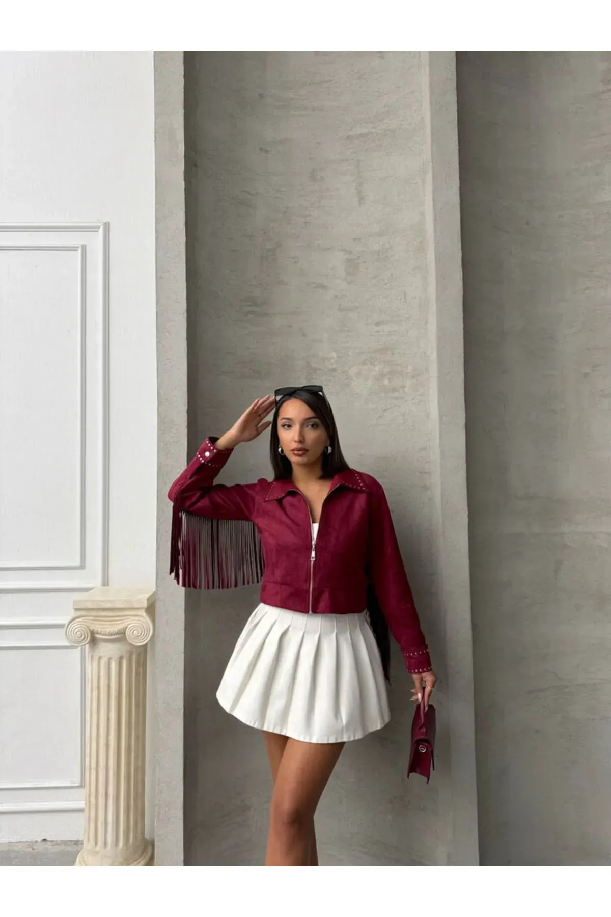 Bordo Püsküllü Droplu  Mont