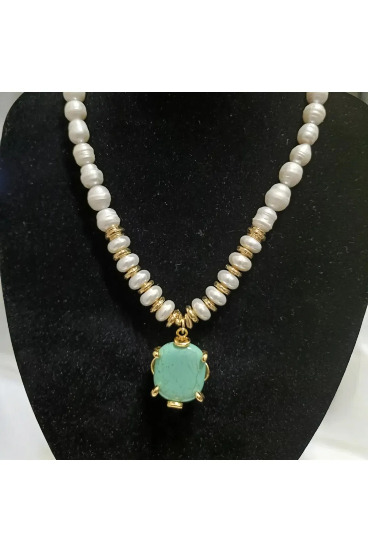 Amazonit Taşlı Barok İnci Kolye