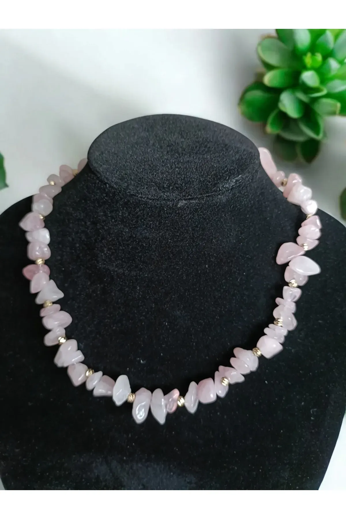 Pembe Kuvars Tasarım Kolye