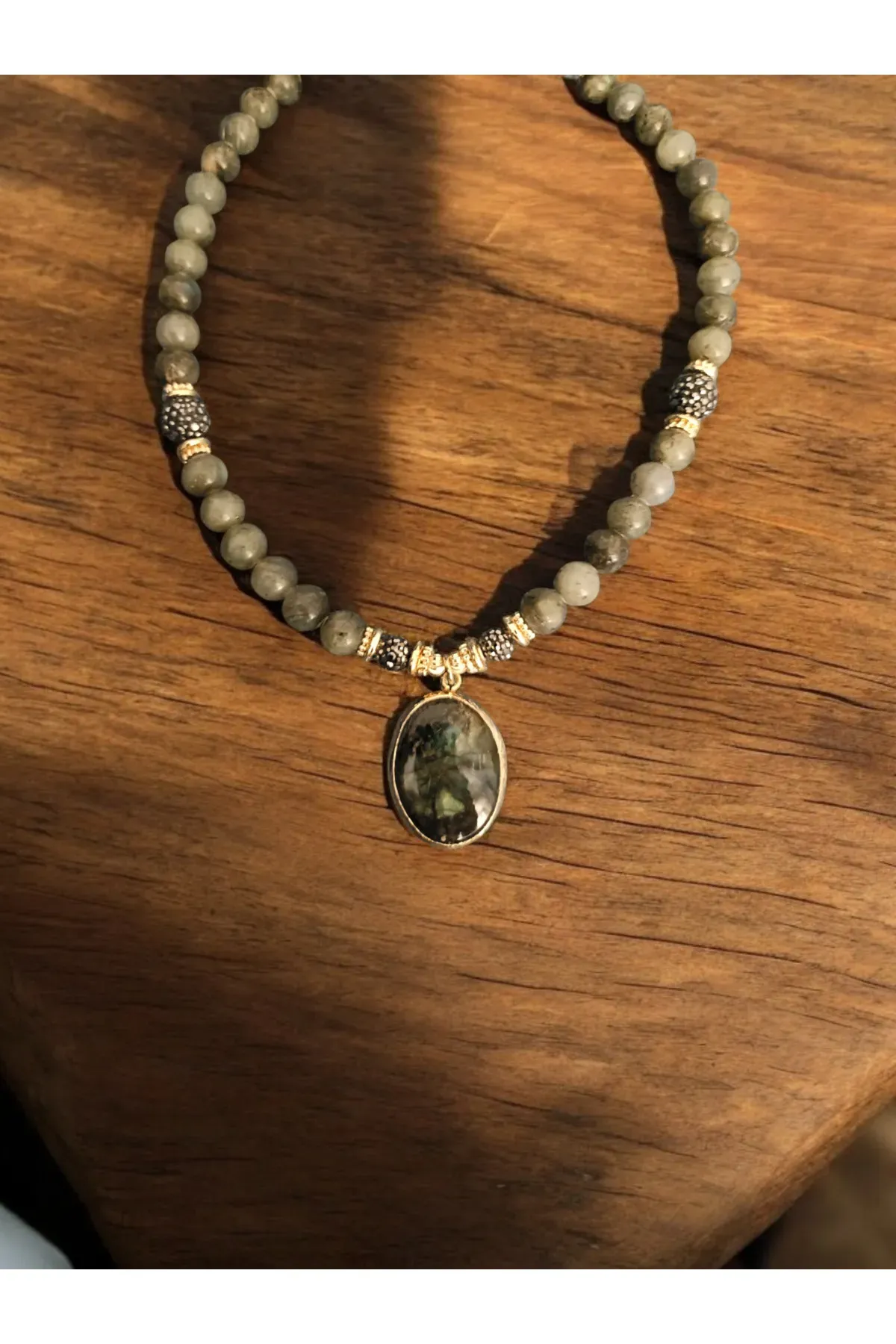 Doğal Taş  Labradorit Tasarım Kolye