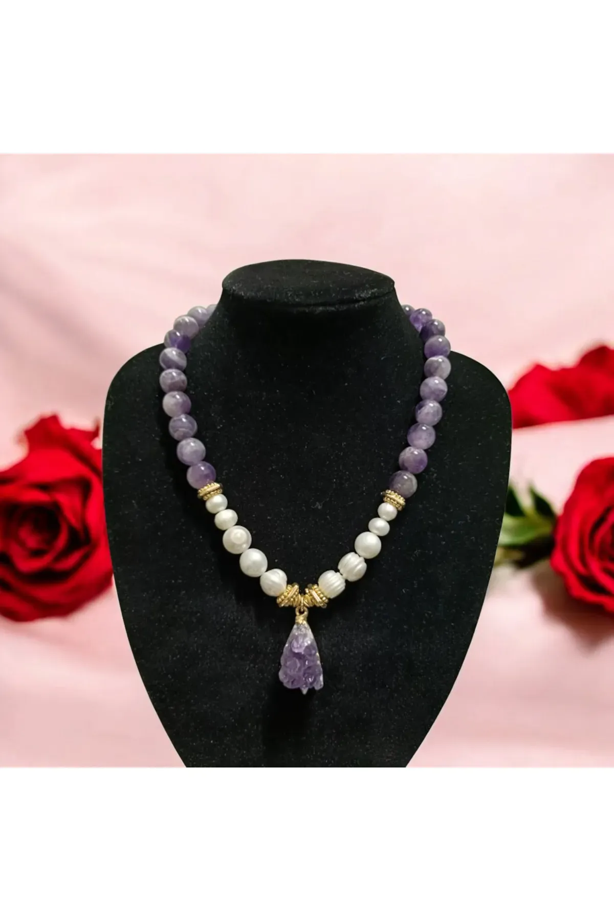Ametist Taşı Barok İnci Kolye