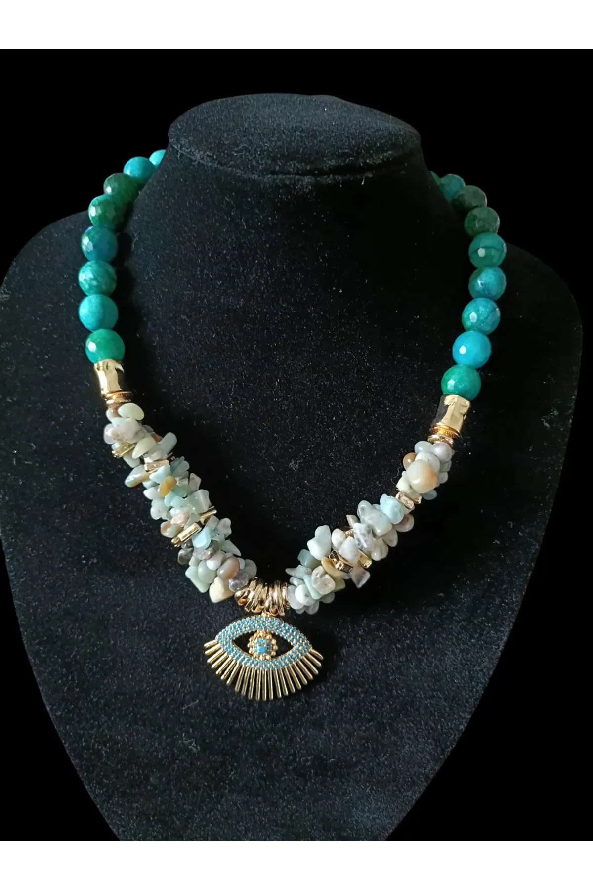 Amazonit ve Apatit Taşlı Kolye