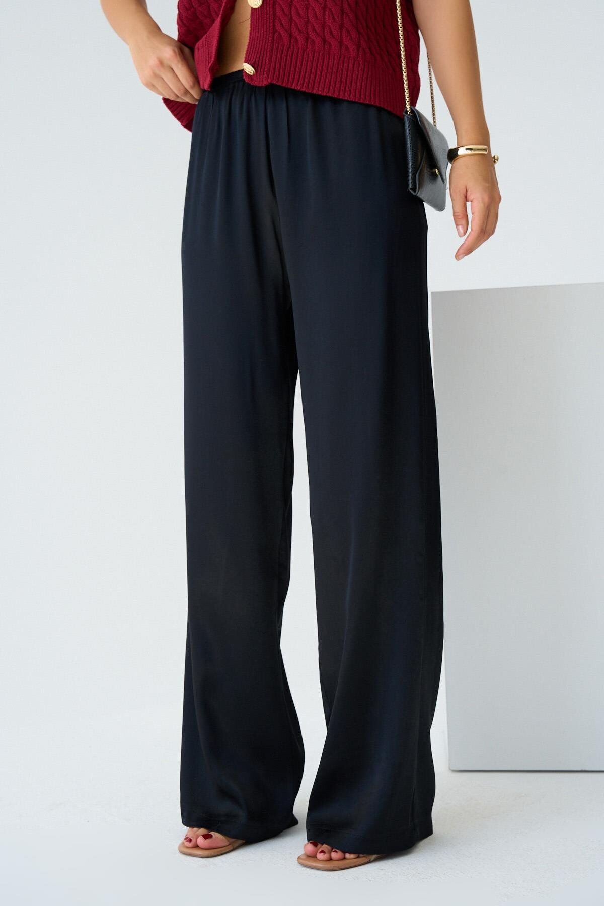 Beli Lastikli Saten Palazzo Pantolon