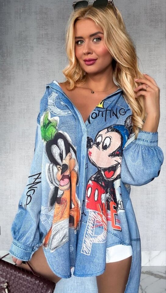 Mickey Baskılı Jeans Tunik