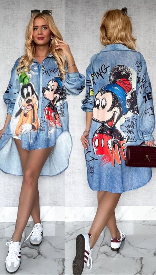 Mickey Baskılı Jeans Tunik