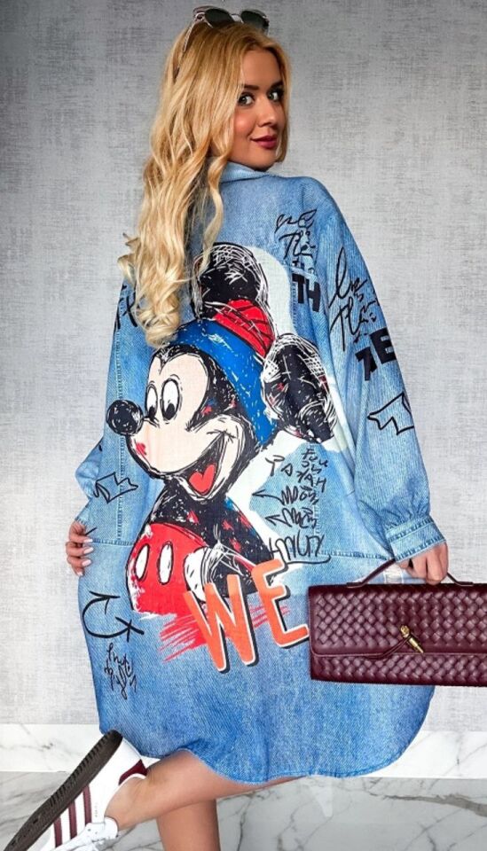 Mickey Baskılı Jeans Tunik