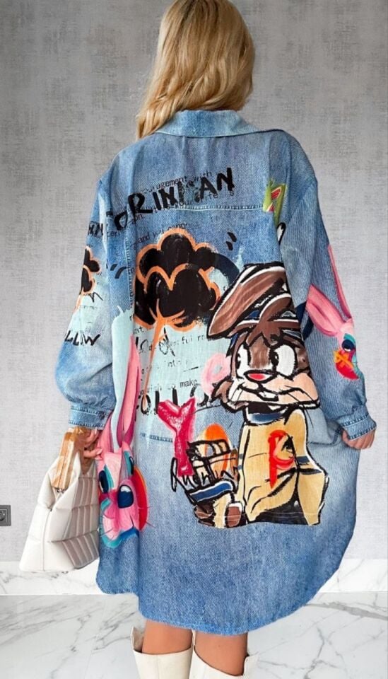 Tavşan Baskılı Jeans Tunik