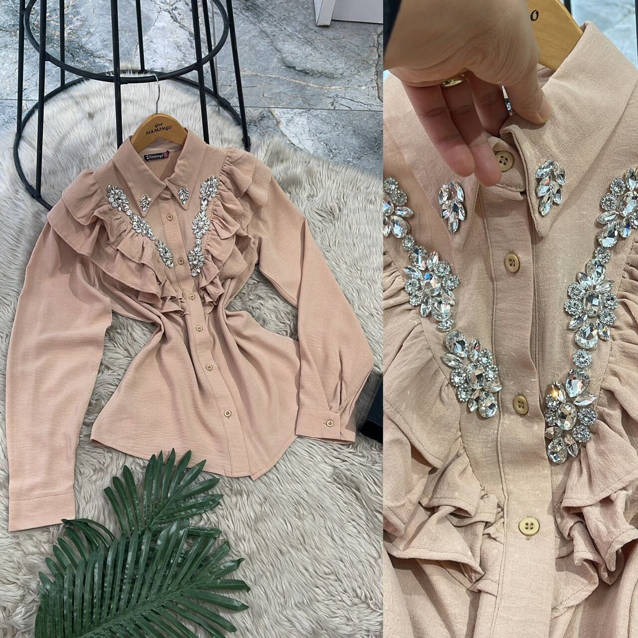 Fırfırlı Taş İşlemeli Gömlek